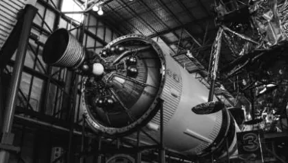 Rocket engine assembly in an aerospace facility