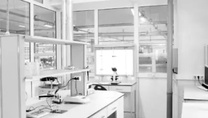 Laboratory test setup, black and white